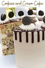 This oreo cake has two layers a rich, moist chocolate cake filled and covered in a light oreo whipped cream frosting! Cookies And Cream Cake My Cake School