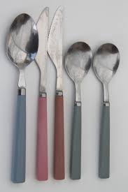 Traders and company 5 pc. Retro Flatware With Colored Plastic Handles 80s Vintage Silverware Lot