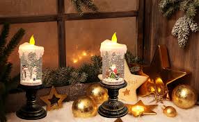 Amazon Com Eldnacele Battery Operated Lighted Flameless Candles Christmas Snow Globe Candle Light With 6 Hours Timer Swirling Water Glittering Spinning Candles For Home Decoration Santa Home Improvement