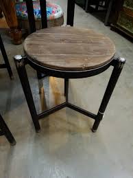 Round End Side Table This Functional End Table Is Made From Rustic Wood With A Rustic Finish Black Metal Frame It Works Perfectly In Any Room It Makes A Great Plant Stand