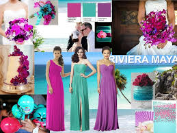 25 amazing beach bridesmaid dresses worn at real destination and beach weddings! Magenta Turqoise Orchid Beach Wedding Pantone Wedding Styleboard The Dessy Group