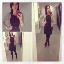 Basic Black Dress With A Red Shoes Black Tights Ootd Basic Black Dress Black Tights Style
