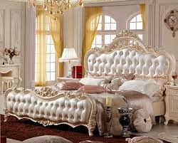 Modern Luxury Royal French Style King Queen Size Cream White Leather Bed Bedroom Furniture Luxurious Bedrooms Luxury King Bed Bed Design