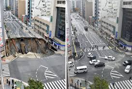 sinkhole repaired in japan started