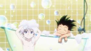 Killua And Gon Taking A Bath Lol Gon Xd His Hair Still Defies Freaking Gravity Hunter X Hunter Hunter Anime Hunter X Hunter Killua