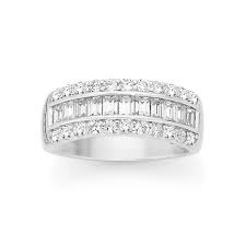 Silver 3 Row Baguette Round Cubic Zirconia Dress Ring Dress Rings Rings Silver