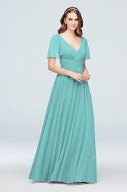 Flutter Sleeve Crisscross Mesh Bridesmaid Dress Style F19933 Spa 14 With Images Mesh Bridesmaids Dress Flutter Sleeve Dress Davids Bridal Bridesmaid Dresses