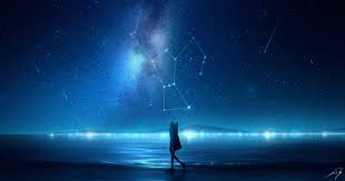 Home » » blue night sky and moon. Galaxy Night Sky Anime Girl Wallpaper