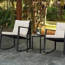 Devoko 3 Piece Bistro Sets Wicker Patio Outdoor Rocking Chairs Front Deck Porch Furniture With Glass In 2020 Porch Chairs Patio Furniture For Sale Patio Furniture Sets