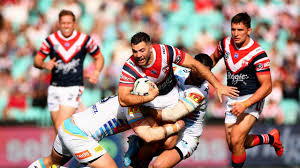 Daniel tupou of the roosters is tackled during the round 18 nrl match between the gold coast titans and the sydney roosters at cbus super stadium on july 15, 2018 in gold coast, australia. Nrl 2019 James Tedesco Latrell Mitchell Brett Morris Sydney Roosters Vs Gold Coast Titans Scores Videos Late Mail
