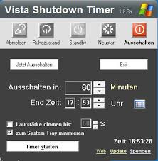 In its simpler form, you can just setup a standard countdown timer, daily timed or weekly event to perform a task of either restart, shutdown, log off, hibernate, sleep, lock or turn off the computer display, with the option to create a screenshot. Vista Shutdown Timer Download Chip