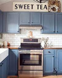 Blue Is Recognized For Its Soothing Impact It Belongs To Nature Such As Sky And Sea Farmhouse Kitchen Colors Kitchen Cabinet Styles Farmhouse Kitchen Remodel