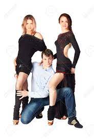 Isolated Portrait Of Three Hustle Dancers, One Guy And Two Girls In Black  Dresses Stock Photo, Picture and Royalty Free Image. Image 10784022.