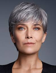 Pixie haircuts for women over 50. Cute Short Pixie Cut Older Women Grey Hair Wig With Bangs Rewigs Co Uk