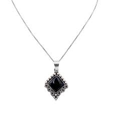 Sterling Silver Necklace With Black Resin Pendant Mexico Etsy Silver Necklace Sterling Silver Necklaces Black Onyx Jewelry
