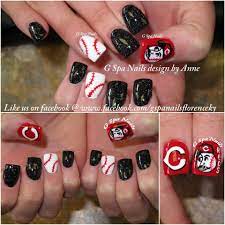 Pin By G Spa Nails On Nails Designs Cincinnati Reds Nails Red Nails Makeup Nails