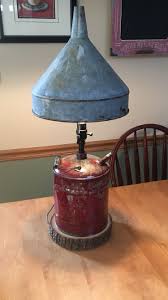 Antique Gas Can W Galvanized Funnel Made Into A Lamp Industrial Lamp Gas Cans Automotive Decor