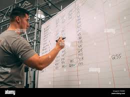 Tech. Sgt. Mark Eyman, Bryant Fitness Center fitness specialist instructor  annotates the maximum weight lifted by each competitor during the Luke Air  Force Base Powerlifting Competition at Luke AFB, Ariz., May 18,