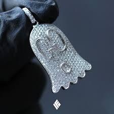 Solid 18k White Gold Gucci Ghost Pendant Fully Iced Out With White Vs Diamonds Specially Made For T Gu White Gold Pendants Gold Chains For Men Pendant