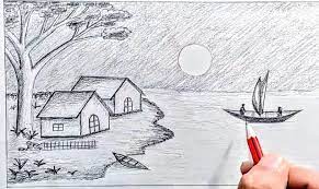 Artist colin bradley uses five grey tones of pastel pencils to create a rural landscape drawing. Scenery Pencil Sketch