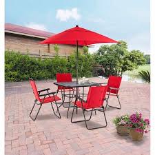 Mainstays Searcy Lane 6 Piece Padded Folding Patio Dining Set Red Seats 4 Outdoor Patio Set Outdoor Patio Decor Patio