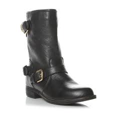 Black And Gold Motorcycle Boots Dune Ladies Black Gold Buckle Trim Leather Biker Boot Dune Shoes Online Boots Leather Biker Boots Womens Boots Flat