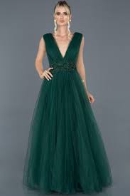 Zumrut Yesili Uzun Gogus Dekolteli Tul Abiye Elbise Abu950 The Dress Elbise Elbise Modelleri