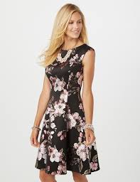 Foiled Floral Scuba Fit And Flare Dress Dressbarn Flare Dress Casual Fit And Flare Dress Dresses