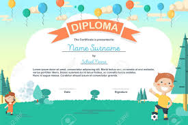 This diploma template is not to be mistaken for the official. Colorful Kids Summer Camp Diploma Certificate Template In Cartoon Royalty Free Cliparts Vectors And Stock Illustration Image 77903870