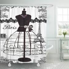 Cynlon Vintage Black White Paris French France Eiffel Tower Lace Bathroom Decor Bath Shower Curtain 66x72 Inch Walmart Com Walmart Com
