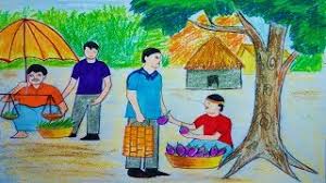 Pastel colour market scenery drawing. How To Draw Scenery Of Village Market Toma S Drawing Youtube