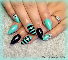 Black And Teal Stiletto Nails Teal Black Stiletto Nails Pointed Nails Fishnet Nails Stylish Nails