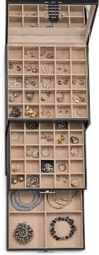 Large rustic chocolate brown farmhouse vintage wall mounted hanging jewelry organizer, perfect. Glenor Co Earring Organizer Holder Large Slots Classic Jewelry Box