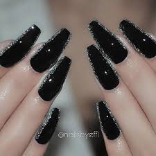 Black And Glitter Nails Black Silver Glitter Ballerina Coffin Nails Liked On Polyvore Featuring Nails Silver Nail Designs Coffin Nails Designs Prom Nails