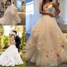 Hayley Paige 2017 Elegant 3d Appliques Wedding Dresses With Spaghetti Straps Tiereds Skirt Handmade F Applique Wedding Dress Bridal Gowns Country Wedding Gowns