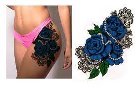 50 Hip Blue Roses Pearls Black Lace Tattoo Designer Andrija Protic Black Lace Tattoo Lace Tattoo Blue Rose Tattoos