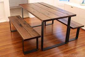 Dining Table And Bench Set Raw Steel Frame Hickory Surface Industrial Rustic Handmade In Oaklan Dinning Table Wood Minimalist Furniture Dining Table Design