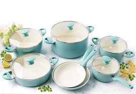 Greenpan Rio Ceramic Non Stick 16 Piece Cookware Set Turquoise Cc002482 001 Best Buy Nonstick Cookware Ceramic Nonstick Cookware Cookware Set