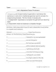 Parts Of A Sentence Worksheets Clause Worksheets Dependent Clause Grammar Worksheets Clause