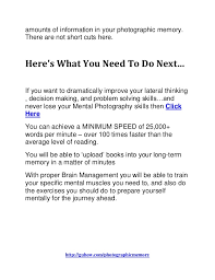 Do you want to learn how to improve your memory? How To Unlock Your Photographic Memory Learn Mental Photography