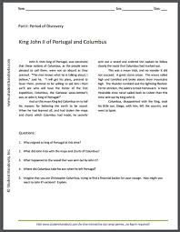 King John Ii Of Portugal And Columbus Reading With Questions For Upper Elementary Students Free To Print Upper Elementary This Or That Questions King John
