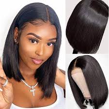 Black Bob Wig Lace Front 100% Human Hair Wig