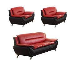 Faux leather is cheaper than real leather, and oftentimes easier to clean. 3 Piece Faux Leather Living Room Set With Sofa And 2 Club Chairs In Red Black Walmart Com Walmart Com