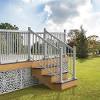 A wood hand rail is easily mounted using well engineered brackets that are first mounted to the wall and then secured to the bottom of the hand railing. 1