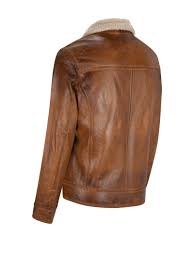 Milestone Vintage Style Leather Blouson With Faux Fur Lining Cognac Men S Fashion In Oversize