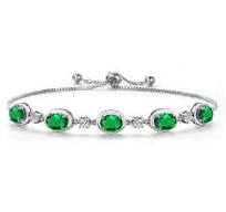 925 Sterling Silver Green Nano Emerald Bracelet For Women | 3.00 Cttw |  Gemstone May Birthstone | Oval 7X5MM | Fully Adjustable 9 Inch