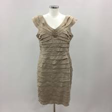 London Times Gold Dress Party Gems Brooch Ruffles Evening Women Size 12 38486 Fashion Clothing Shoes Accessories Wome Dresses Gold Dress Clothes For Women