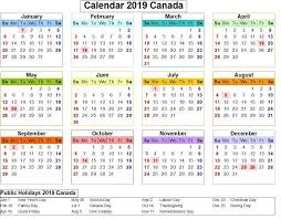 Canada 2019 Calendar With Holiday Colorful 2019 Calendar