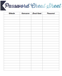 Password Cheat Sheet Password Printable Password Organizer Paper Organization