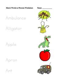 Letter A Words To Match Picture Tracing Worksheets Letter A Words Tracing Worksheets Worksheets